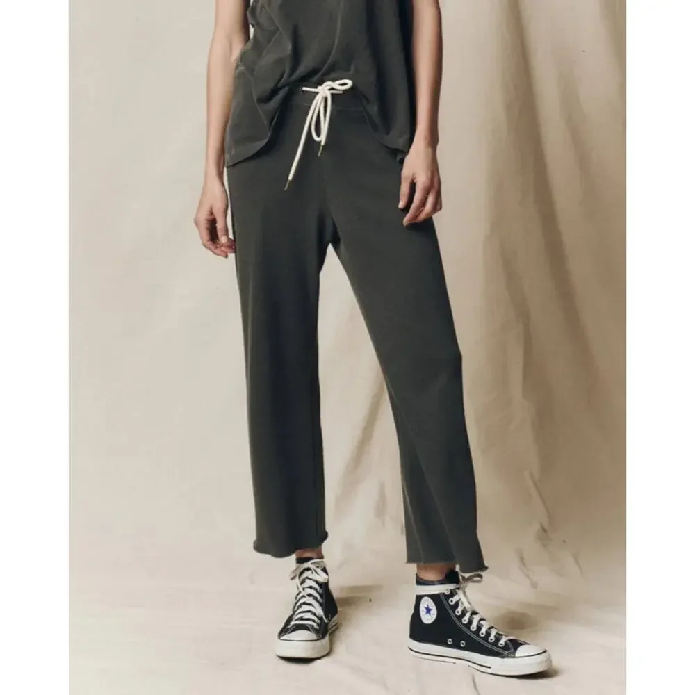 THE GREAT The Wide Leg Cropped Sweatpant Lounge Washed Black Shopbop 0 XS $195 - Picture 1 of 11